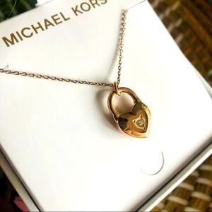 Michael Kors Rose Gold Heart Pendant Necklace Classic Logo NWT
